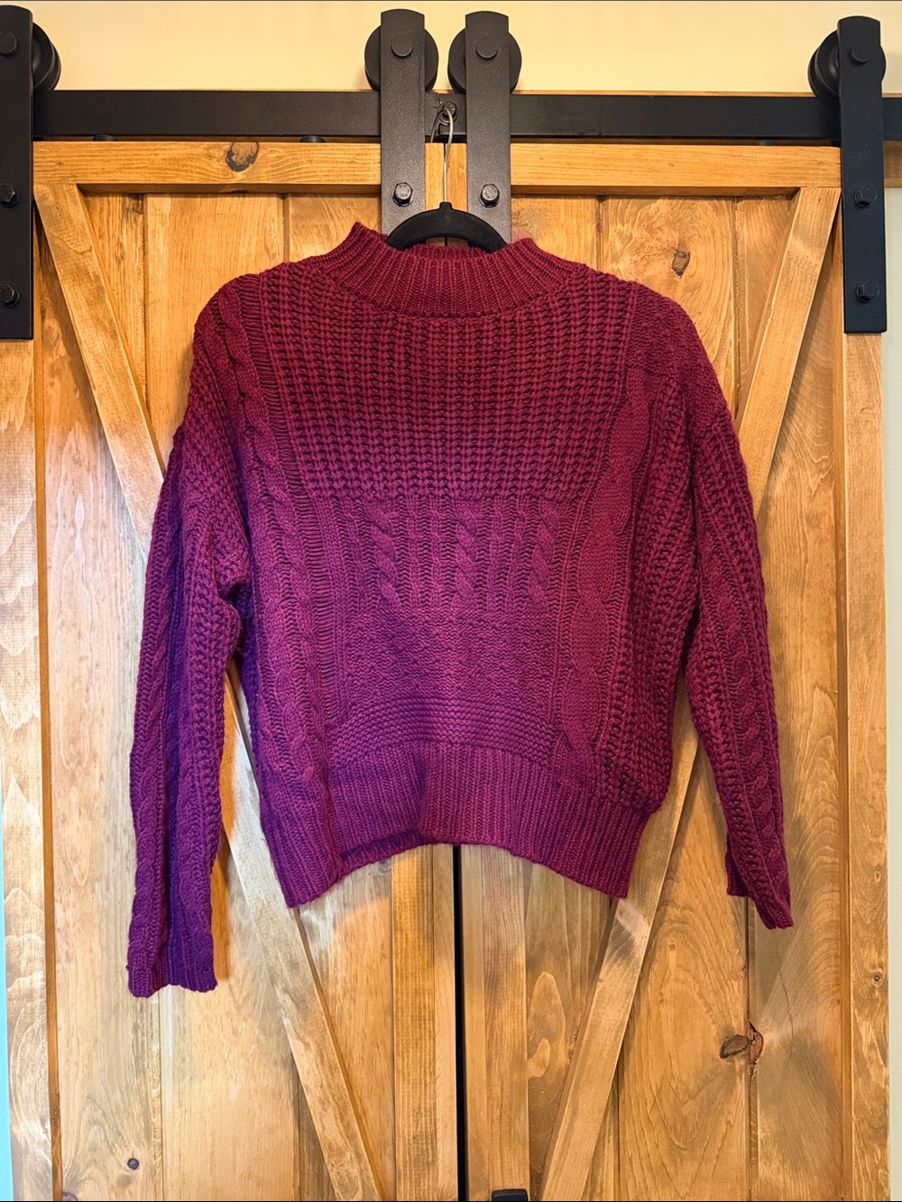 Time and Tru Cable-Knit Turtleneck Sweater - Plum